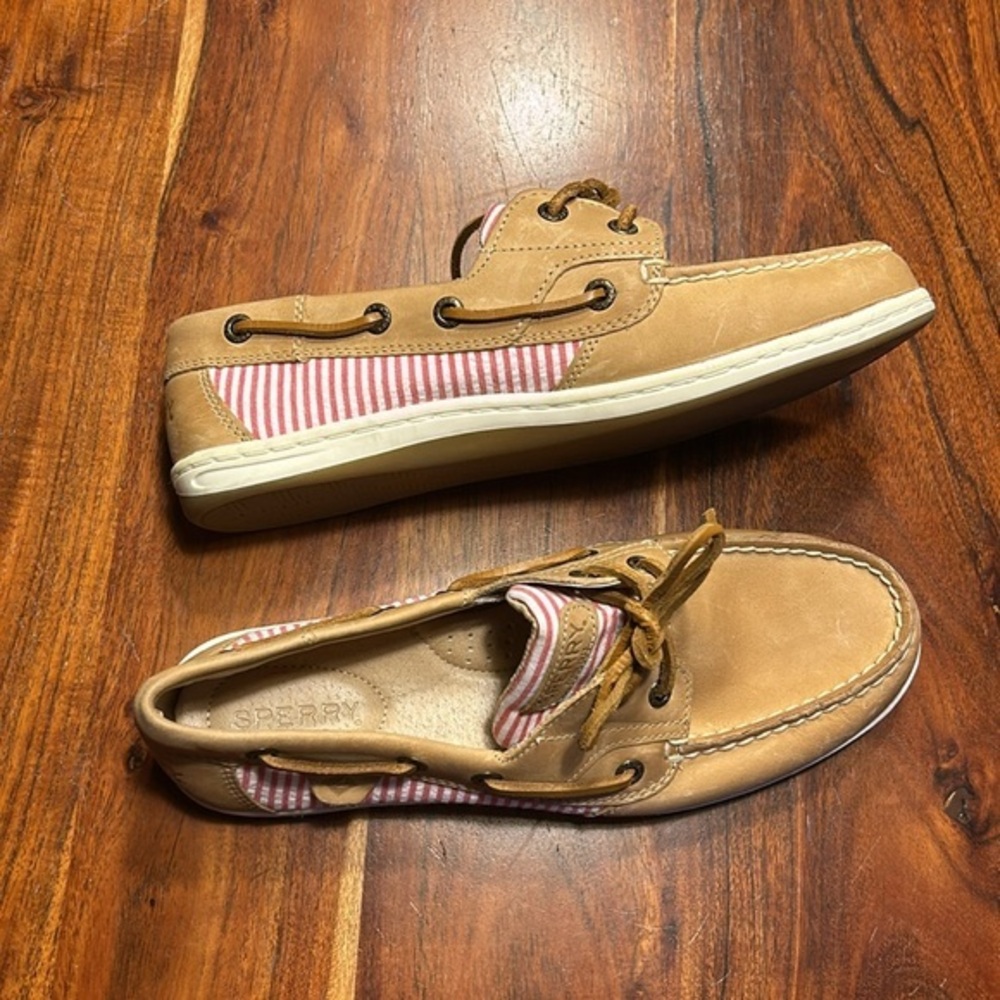 Sperry Tan and Pink Women's Boat Shoes